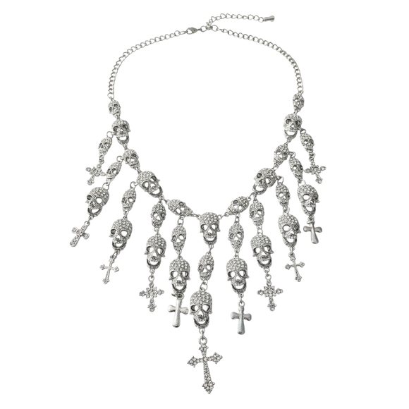 Natasha Couture Jewelry - Natasha Goth Glam Silver Skull and Cross Necklace EUC